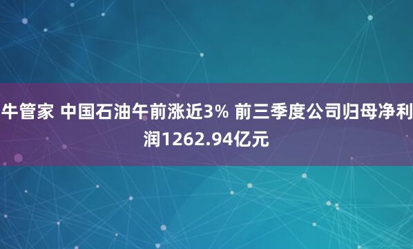 牛管家 中国石油午前涨近3% 前三季度公司归母净利润1262.94亿元