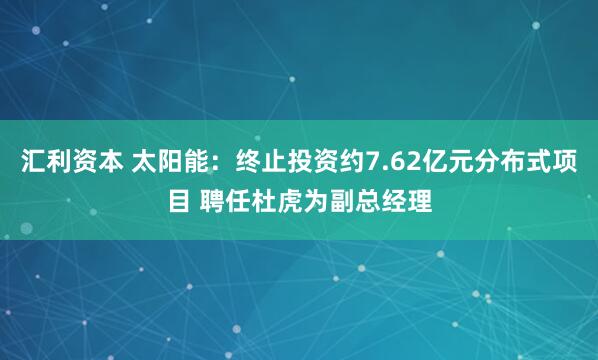 汇利资本 太阳能：终止投资约7.62亿元分布式项目 聘任杜虎为副总经理